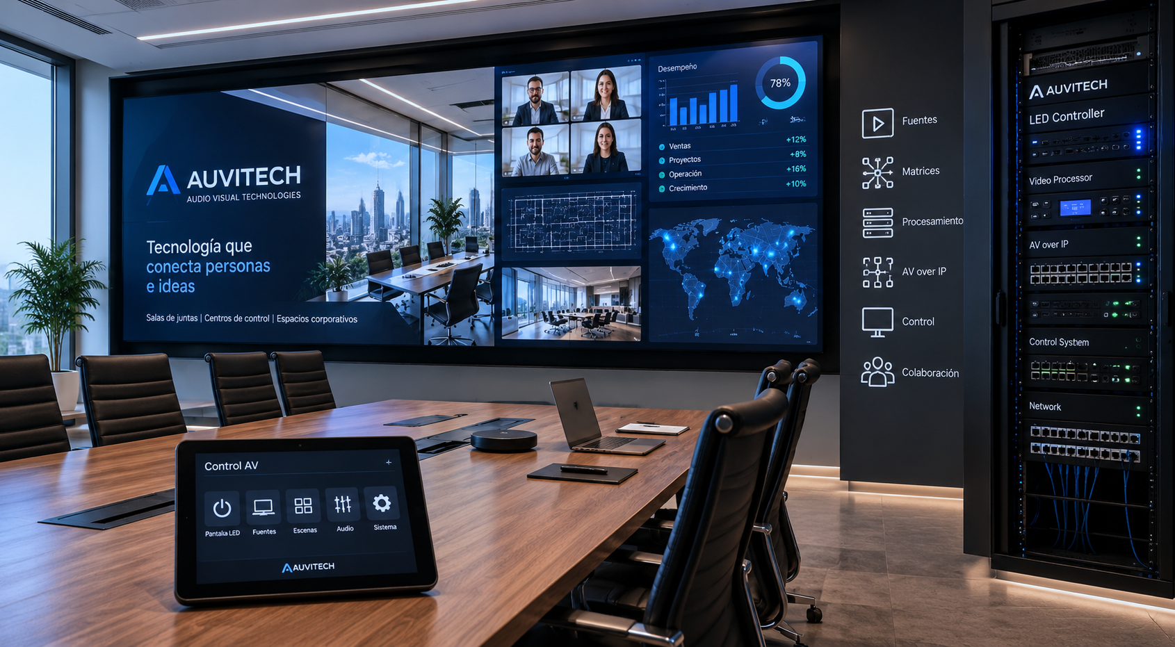 Corporativo con pantalla LED