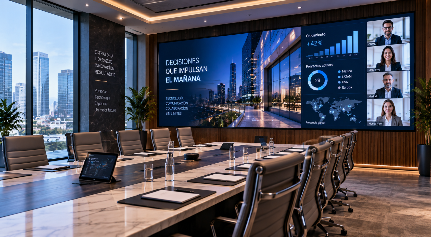 Sala de consejo con pantalla LED
