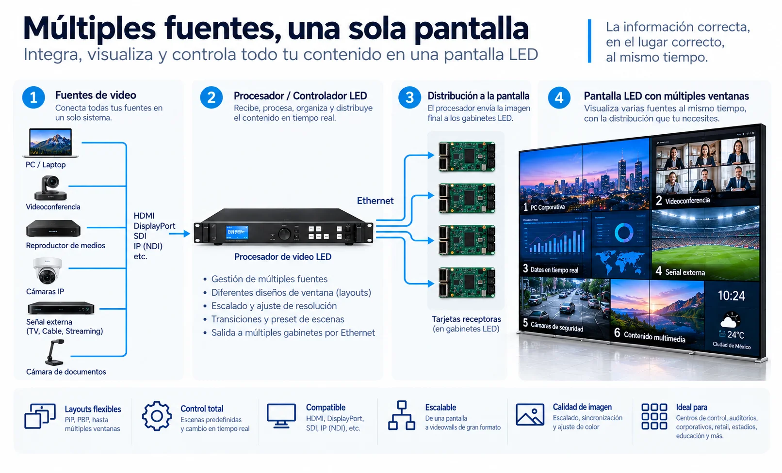 Multiventana con pantalla LED